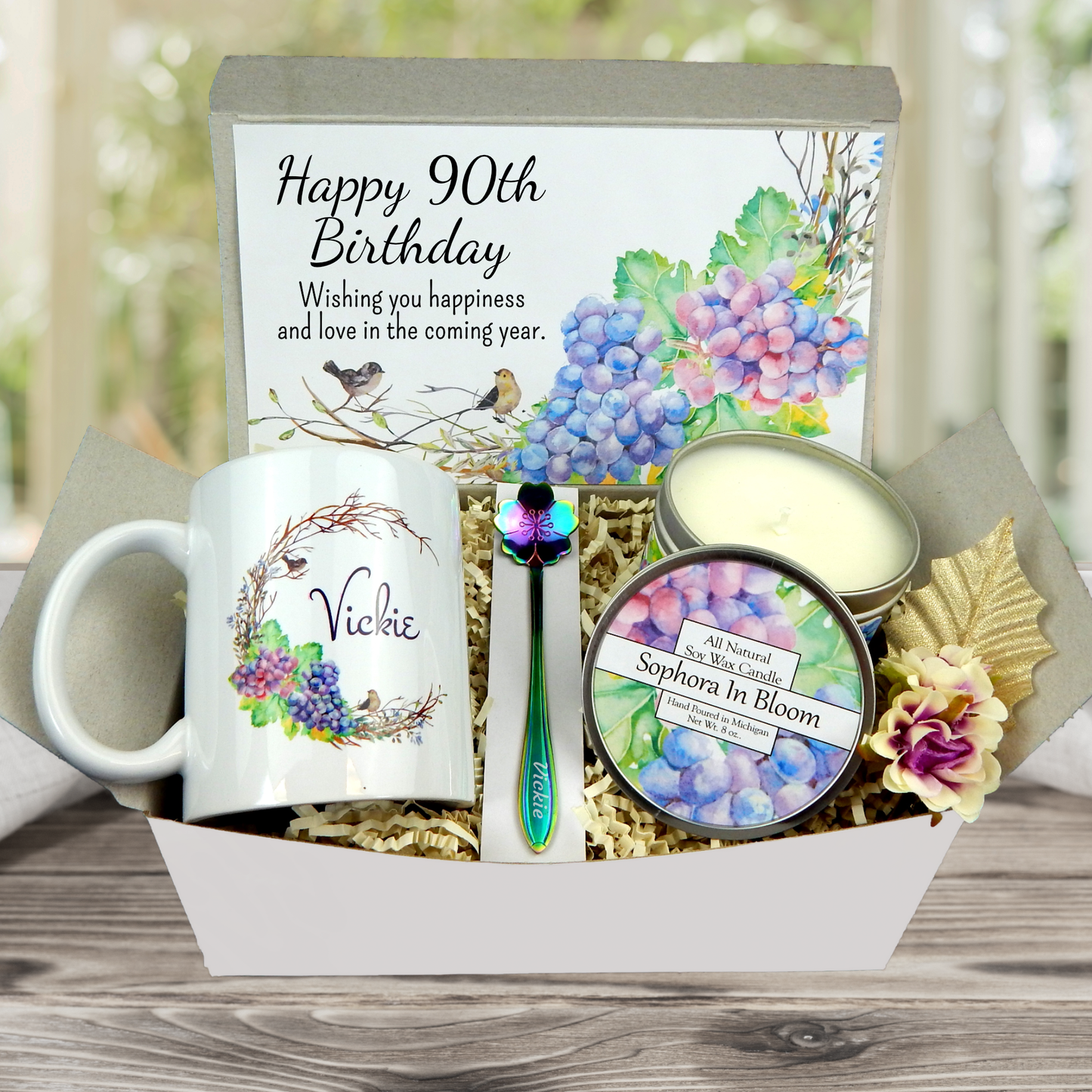 90th Birthday Gift Box for Women with Personalized Mug