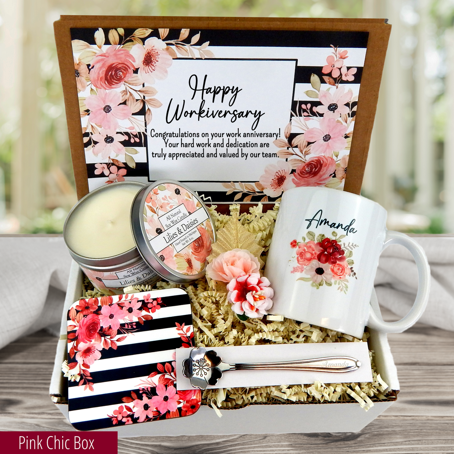 coffee themed meaningful employee anniversary gift with personalized mug