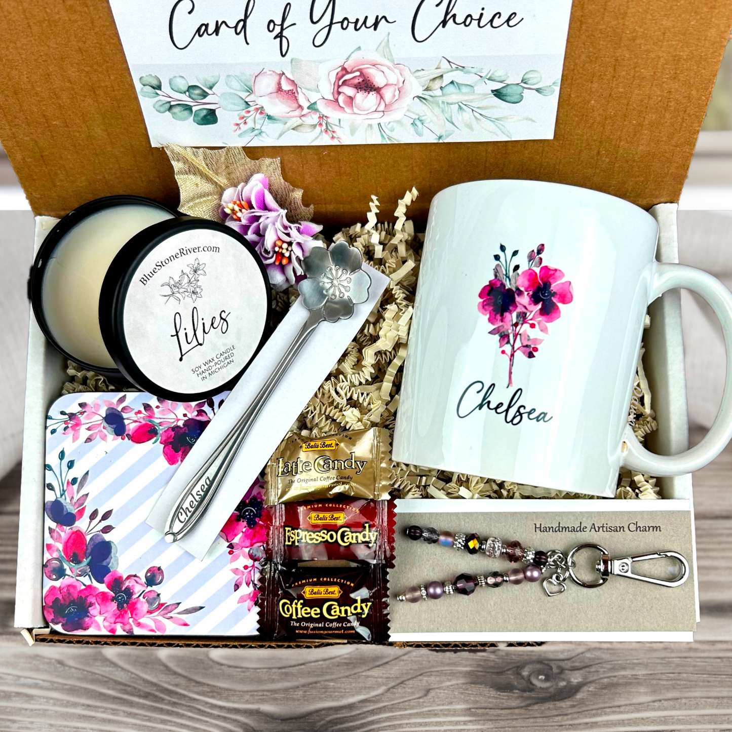 purple floral Elegant gift box for her with personalized and artisan-made gifts