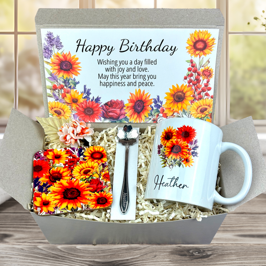 sunflower birthday gift with personalized coffee mug