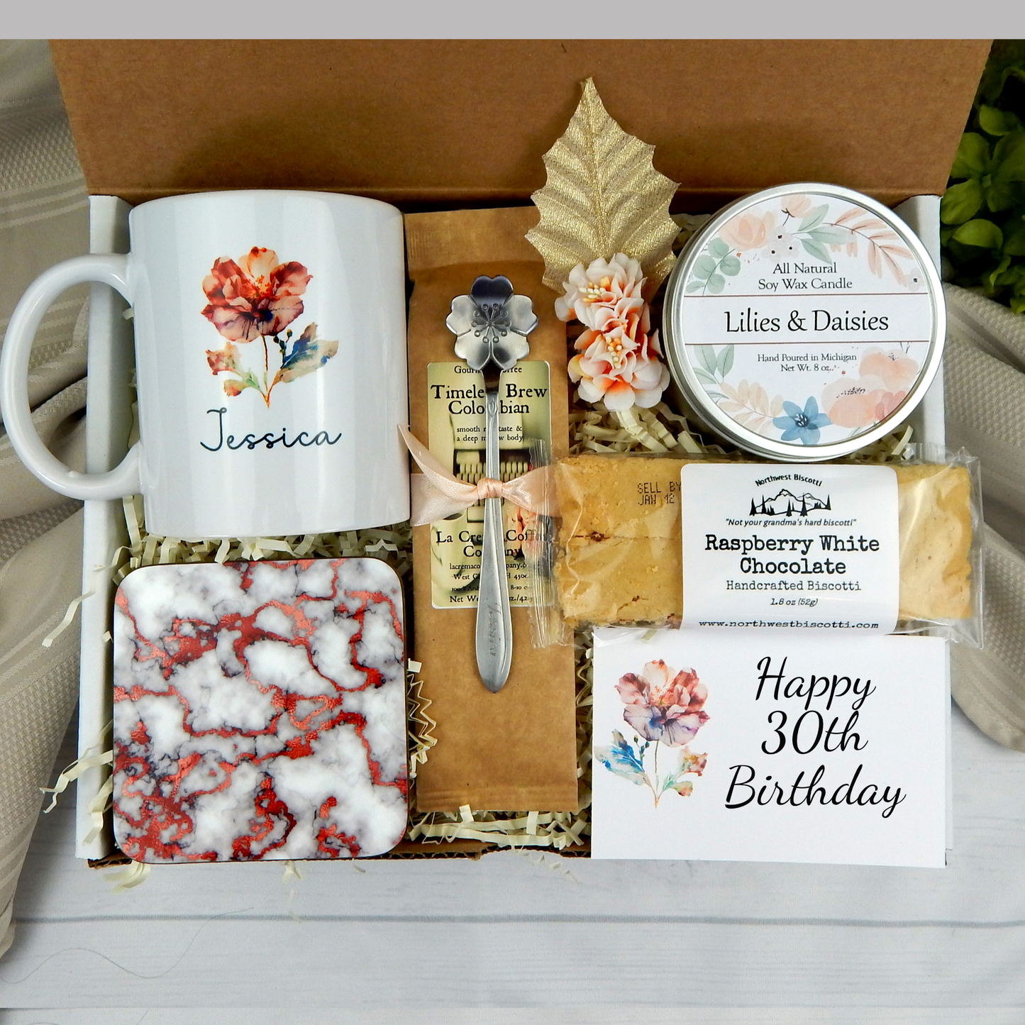 Cheers to 30: Birthday care package with coffee and personalized mug