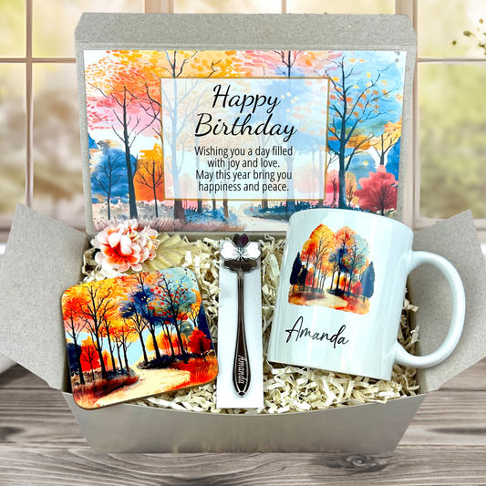 autumn fall gift basket for women with personalized coffee mug