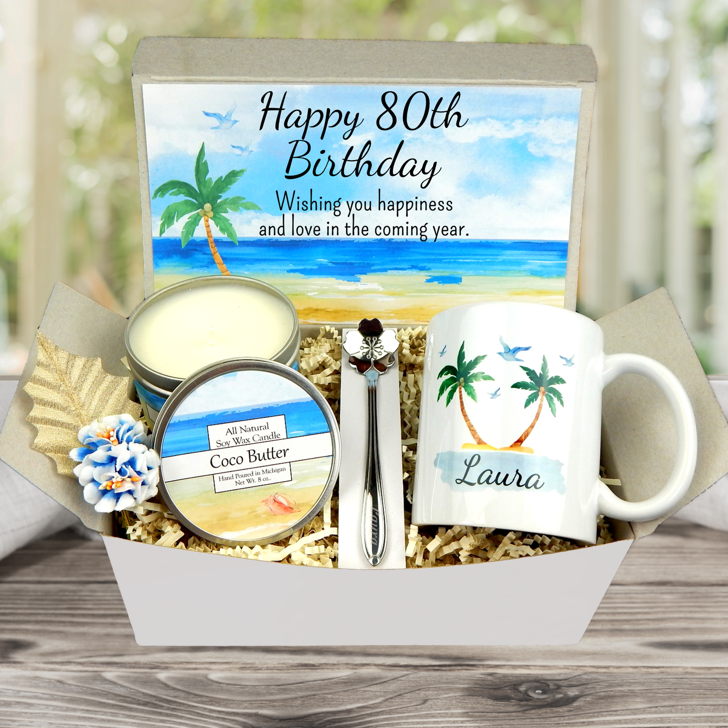 80th Birthday Gift Box for Women with Personalized Mug