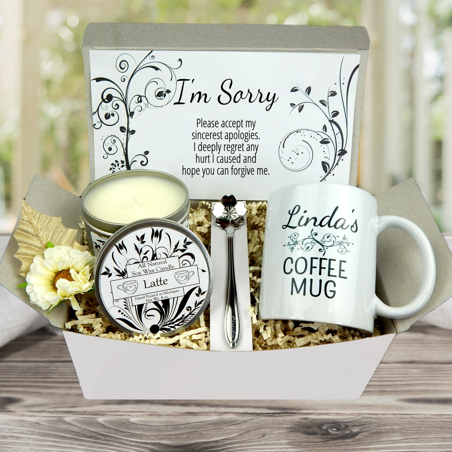 Custom 'I'm Sorry' present featuring a keepsake mug