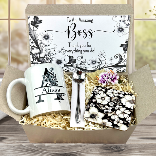monogram letter mug for bosses birthday