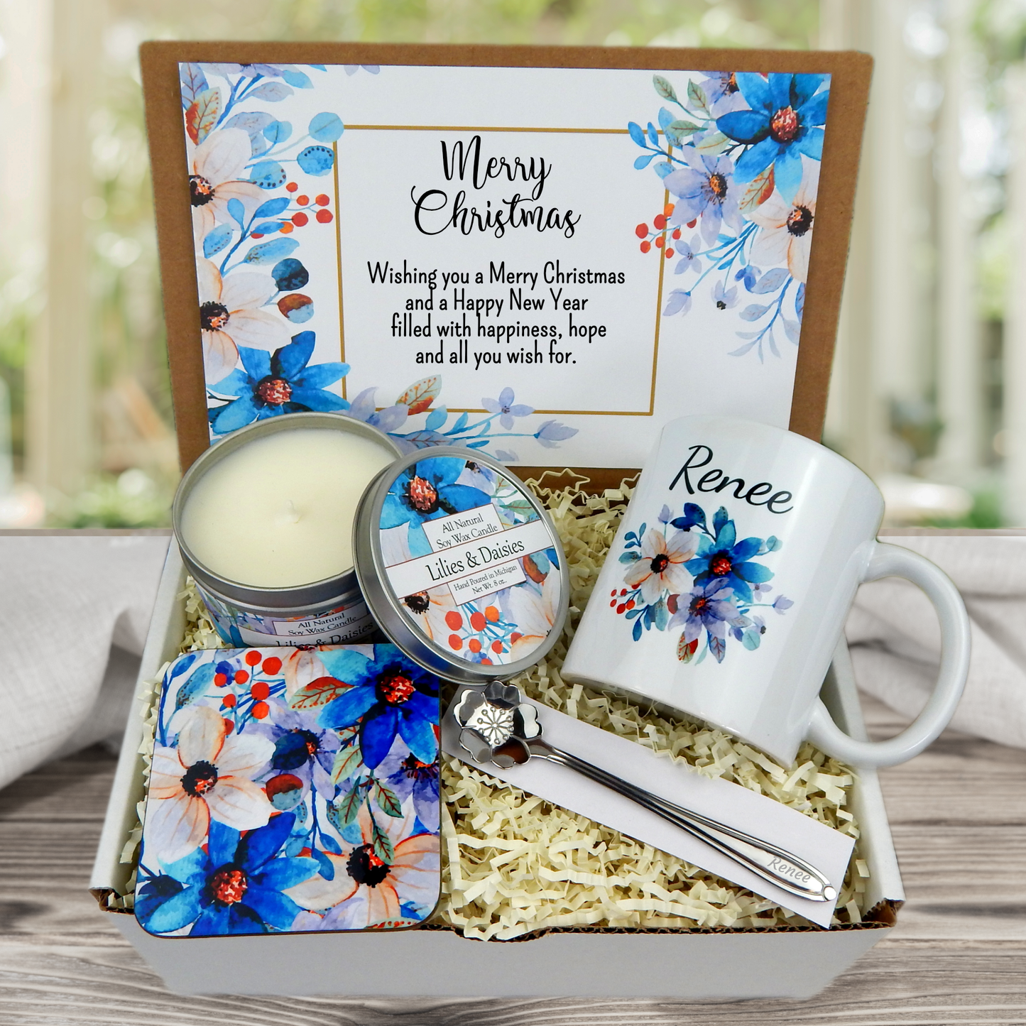 Christmas Gift Basket for Women with Custom Name Mug