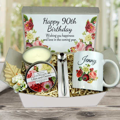 90th Birthday Gift Box for Women with Personalized Mug