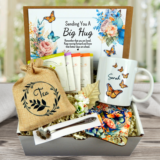Sending a Hug Gift Basket for Women with Custom Mug and Tea Set