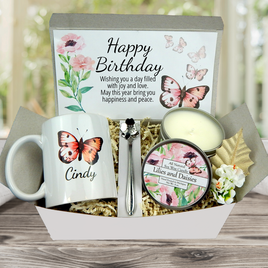 Birthday Wishes Gift Basket for Women with Custom Mug