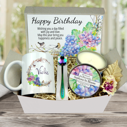 Birthday Wishes Gift Basket for Women with Custom Mug