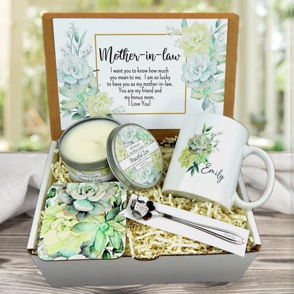 Mother-In-Law Gift Basket with Personalized Keepsake Mug