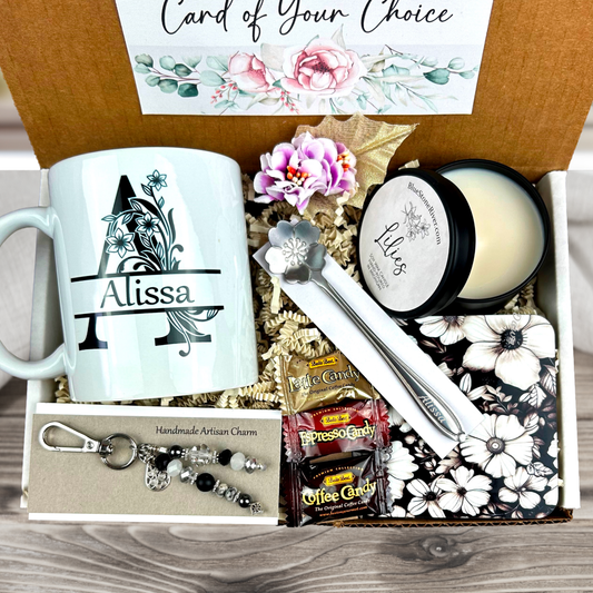Monogram letter mug Luxury gift set with customized mug and matching accessories