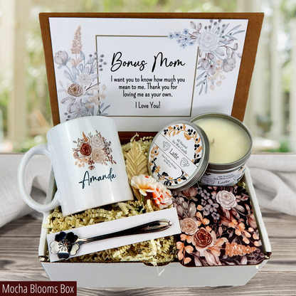 Coffee themed Thinking of You, Bonus Mom: Gift Basket Filled with Personalized Delights