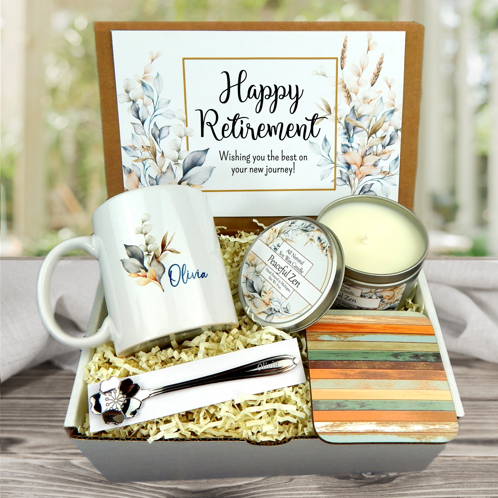 Personalized Retirement Gift with Coffee Mug Blue Stone River