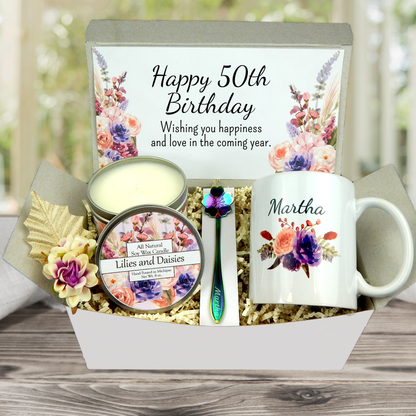 50th Birthday Gift Box for Women with Personalized Mug
