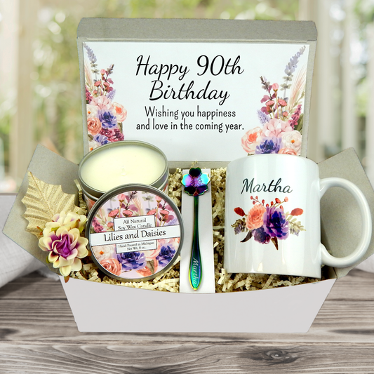 90th Birthday Gift Box for Women with Personalized Mug