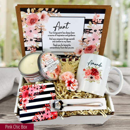 Warm Wishes for Your Aunt: Personalized Mug, Engraved Spoon, and Candle Gift Set