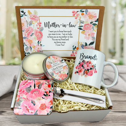 Mother-In-Law Gift Basket with Personalized Keepsake Mug