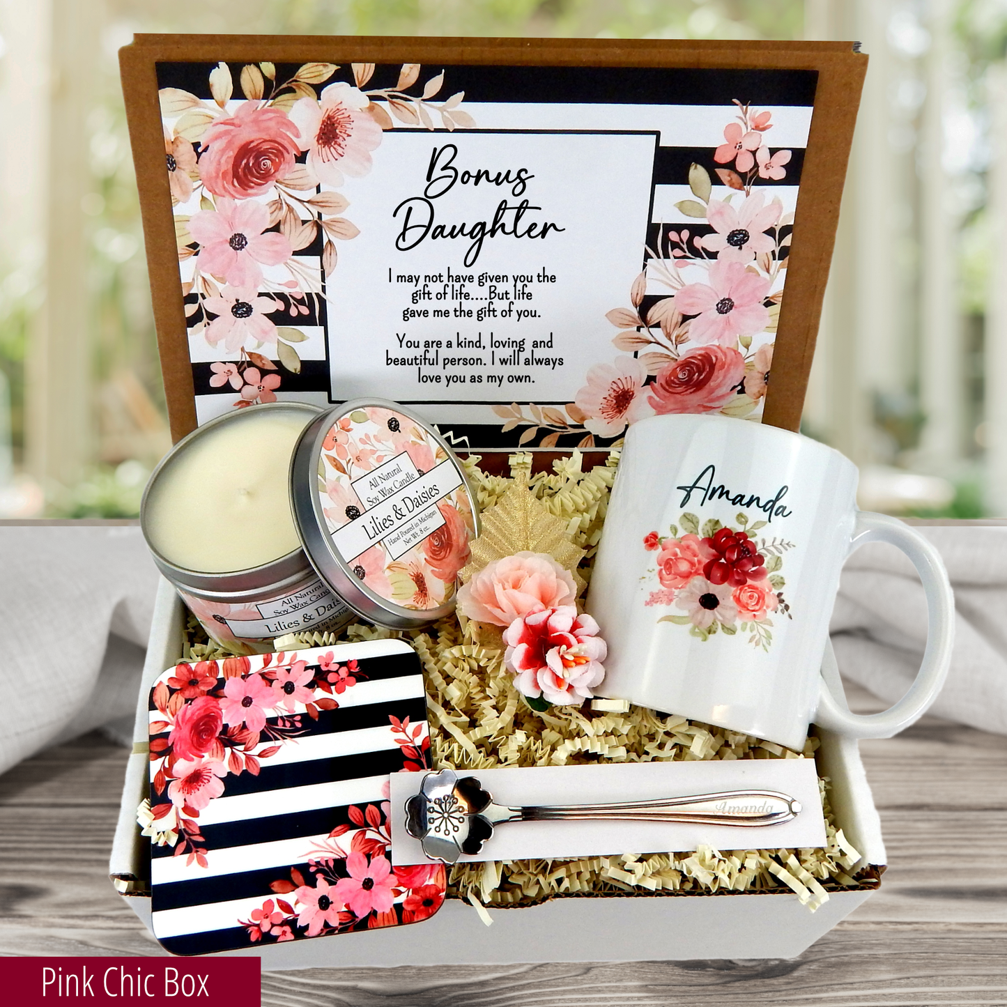 Show your love with this special gift box for your bonus daughter with pink theme.