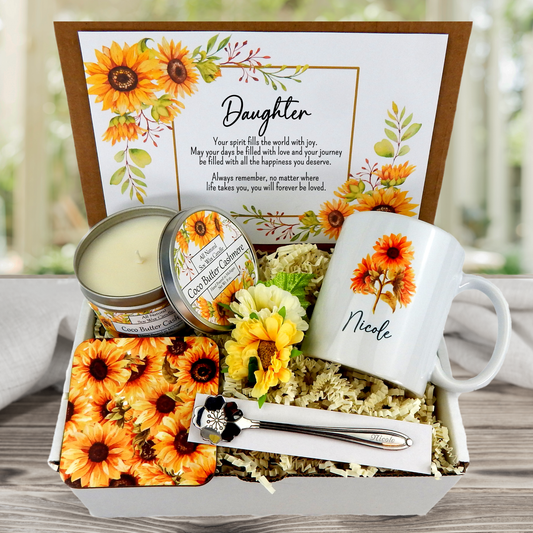 Sunflower themed Birthday Surprise for Your Daughter: Personalized Gift Basket