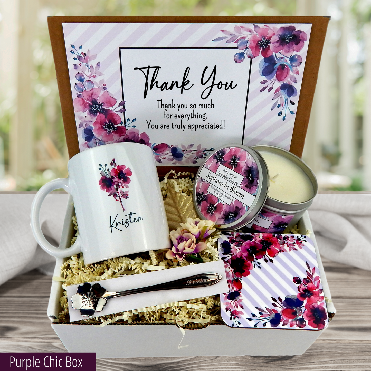 purple Unique thank you gesture with personalized keepsake mug