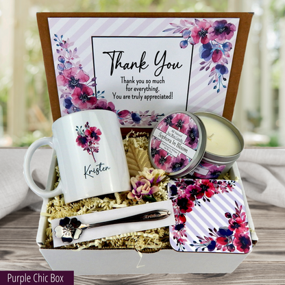 purple Unique thank you gesture with personalized keepsake mug