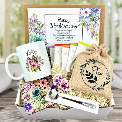 Work Anniversary Gift Basket for Women with Tea