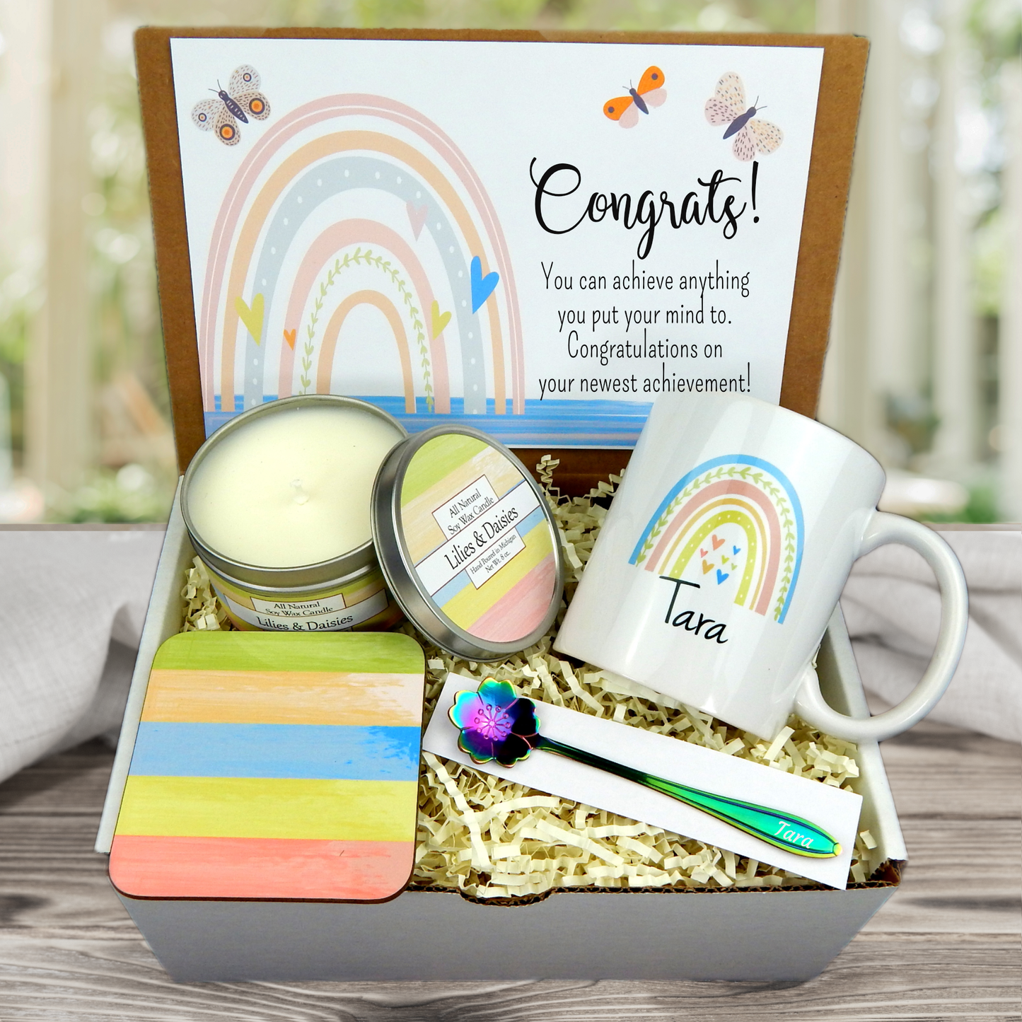 Personalized Congratulations Gift Basket with Coffee Mug Delivered