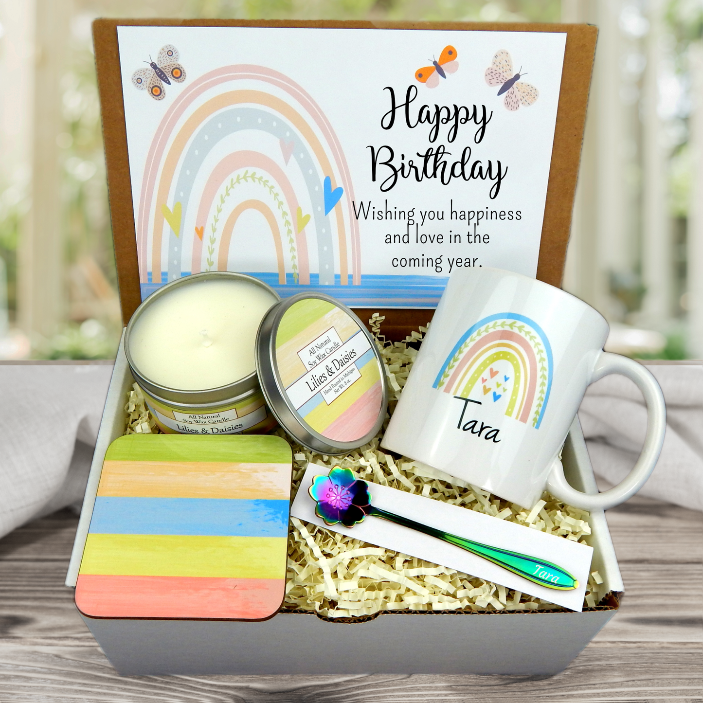 Personalized Birthday Gift Basket with Flower Coffee Mug