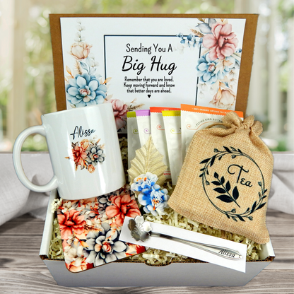Sending a Hug Gift Basket for Women with Custom Mug and Tea Set
