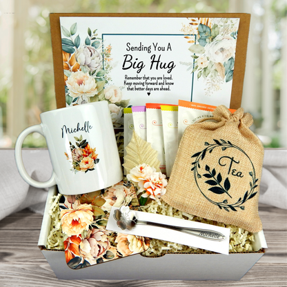 Sending a Hug Gift Basket for Women with Custom Mug and Tea Set