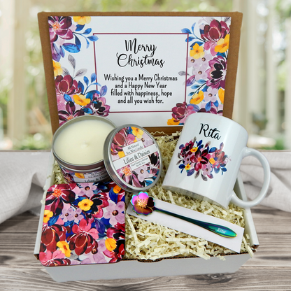 Christmas Gift Basket for Women with Custom Name Mug