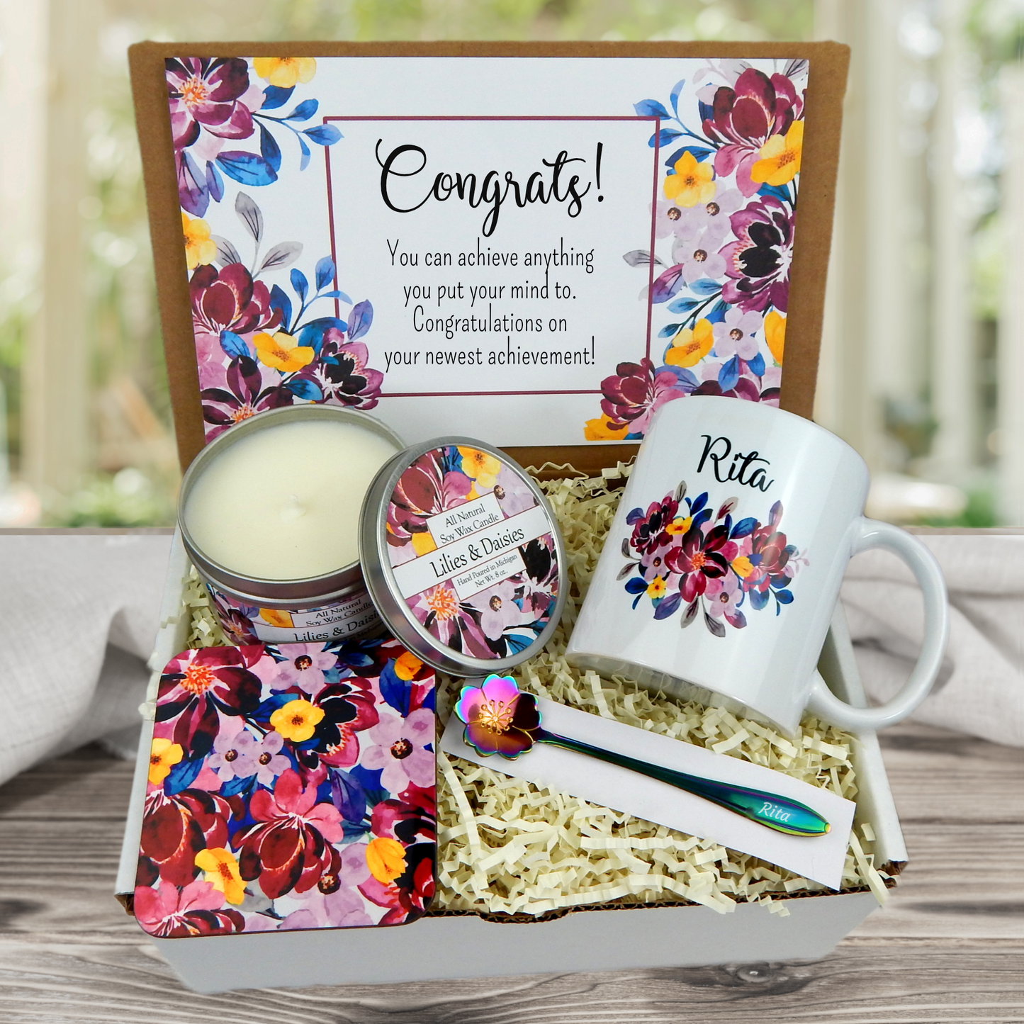Personalized Congratulations Gift  Basket with Daisy Theme