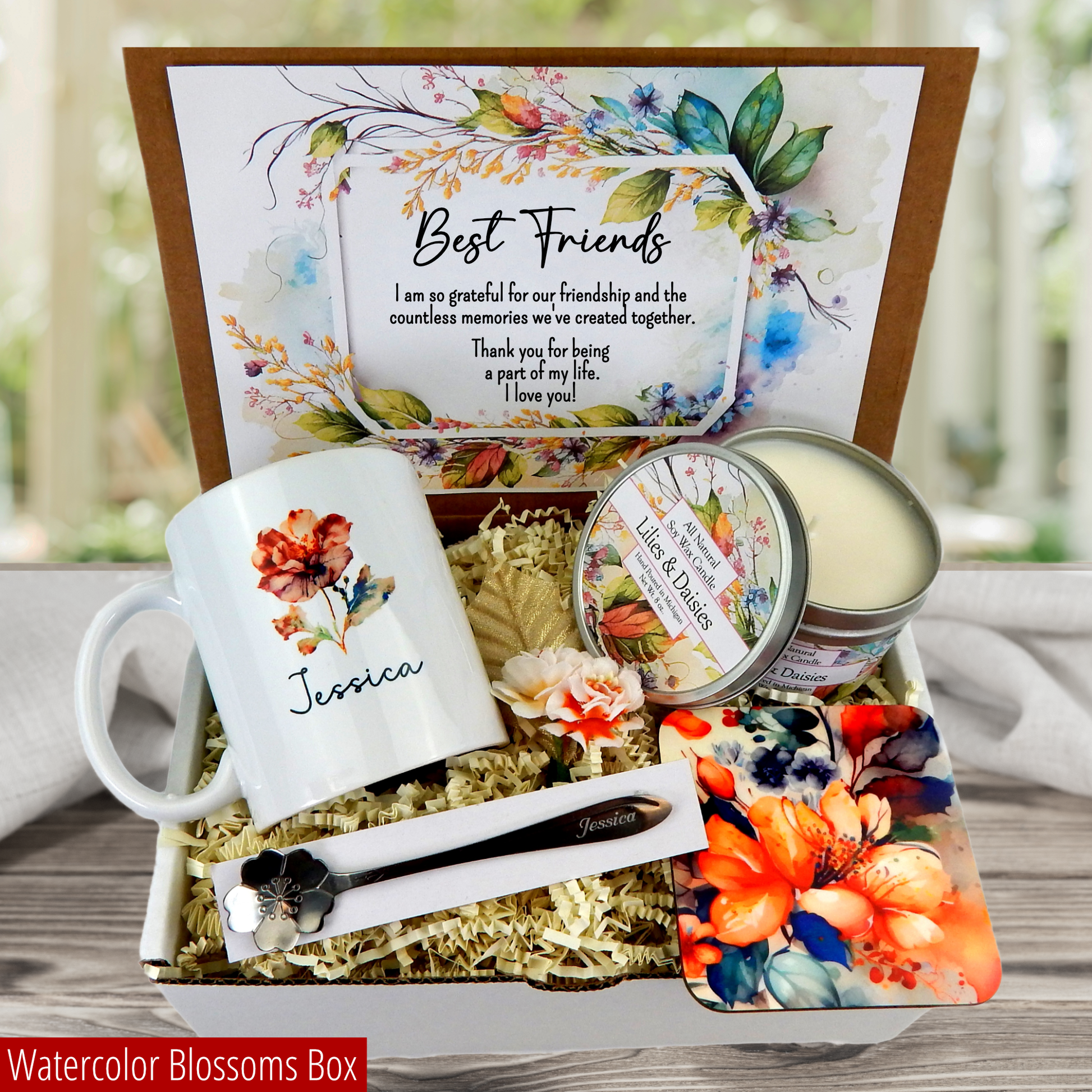 Best Friend Appreciation: Custom Mug, Spoon, and Candle Gift Box