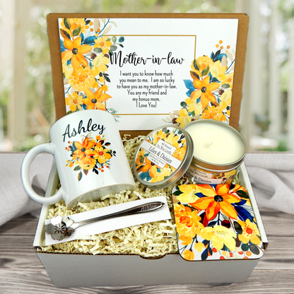 Mother-In-Law Gift Basket with Personalized Keepsake Mug