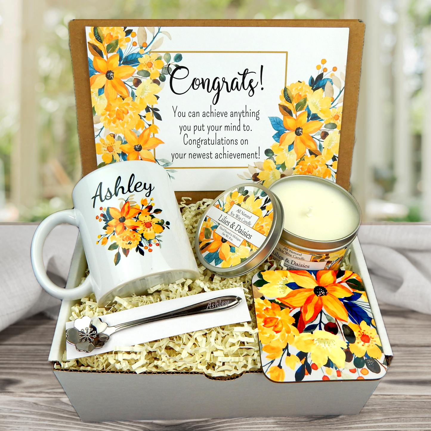 Personalized Congratulations Gift  Basket with Daisy Theme